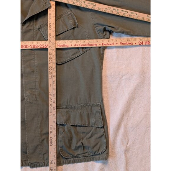 US Military Green Rip Stop Poplin Slant Pocket OG 107 Jacket Vintage 60s Med Reg - Picture 8 of 8
